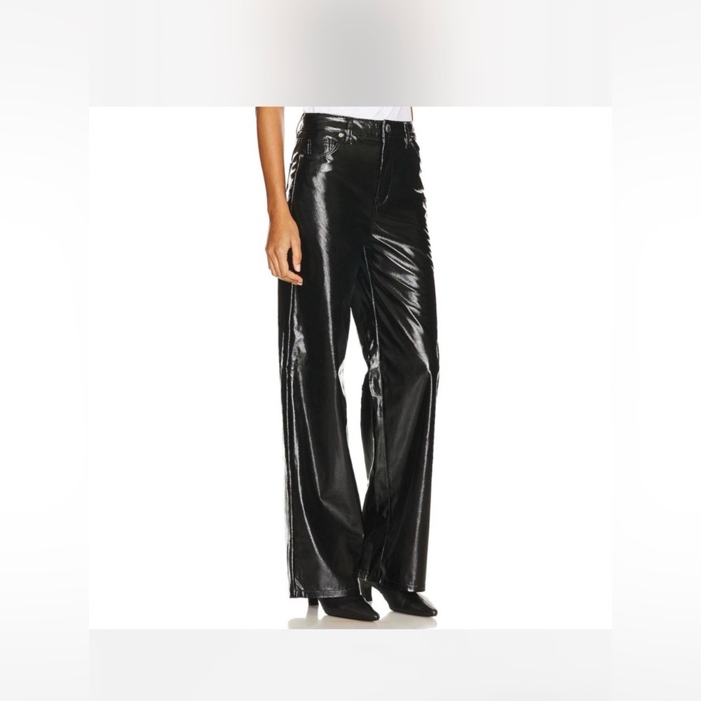 Blank NYC Franklin Vegan Leather Shiny Black Women Wide Leg Pants Size 26 NWT